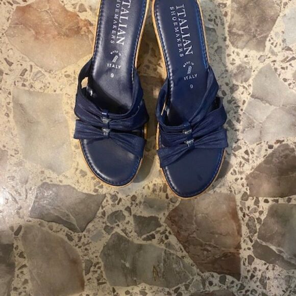 Italian Shoemaker Cork Wedge Navy Blue sandals, size 9 - Picture 1 of 5
